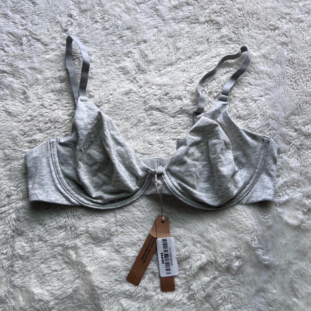 Skims Cotton Jersey T-Shirt Bra Light Heather Grey Underwire BR-UWR-0637 36D NWT